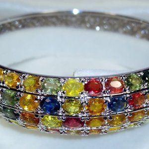 New 10.00ct multi-color sapphire sterling silver bangle bracelet